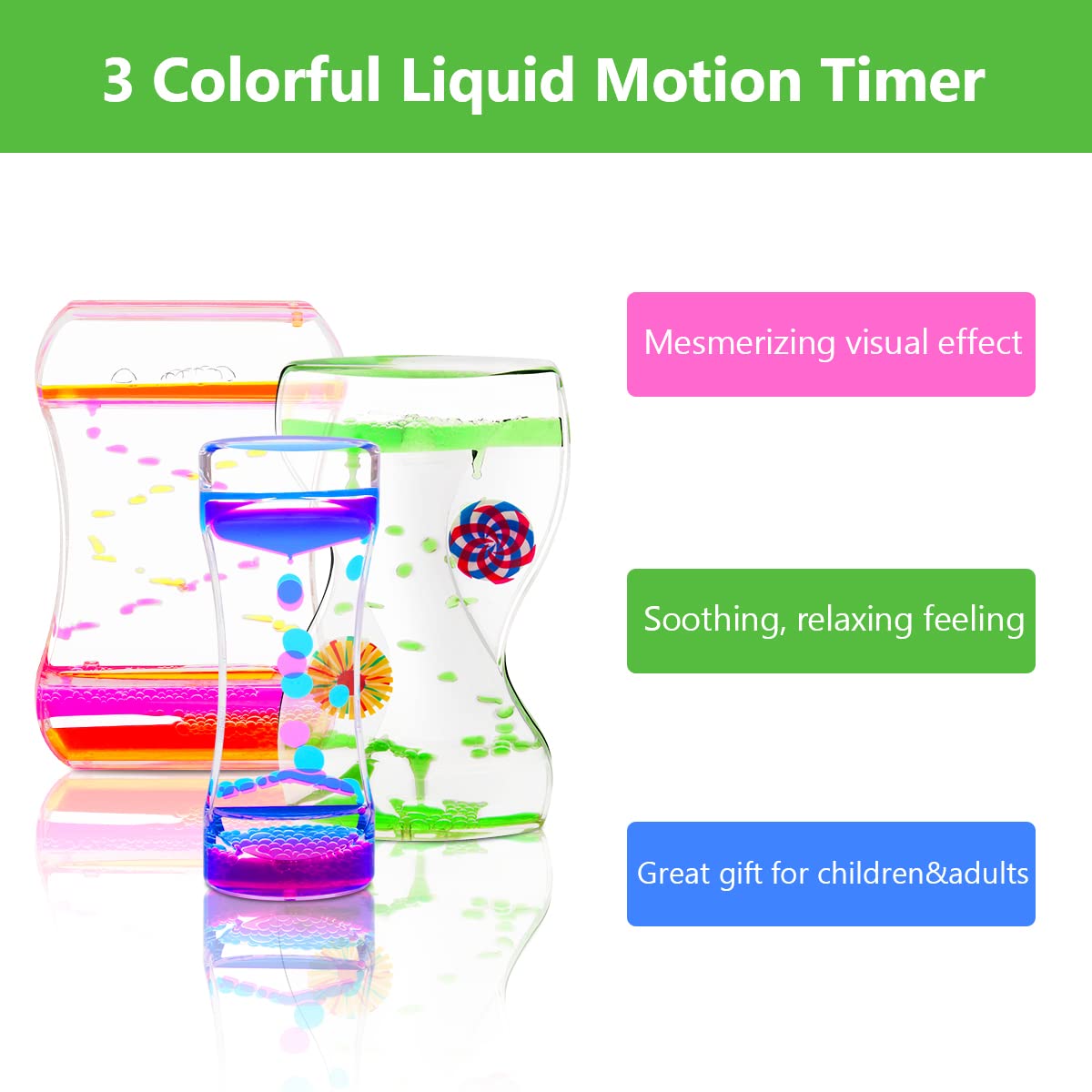 Coitak Liquid Motion Bubbler Timer – 3-Pack Colorful Sensory Desk Toy