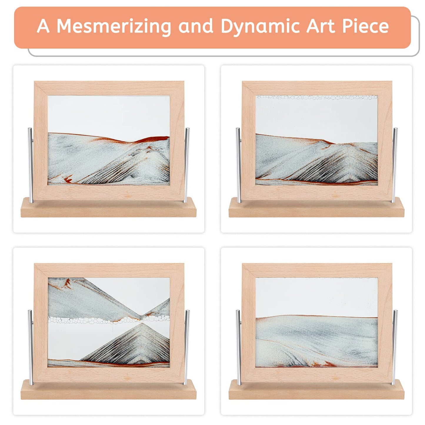 Coitak Moving Sand Art Picture – Dynamic Gold Frame Desk Decor for Home & Office