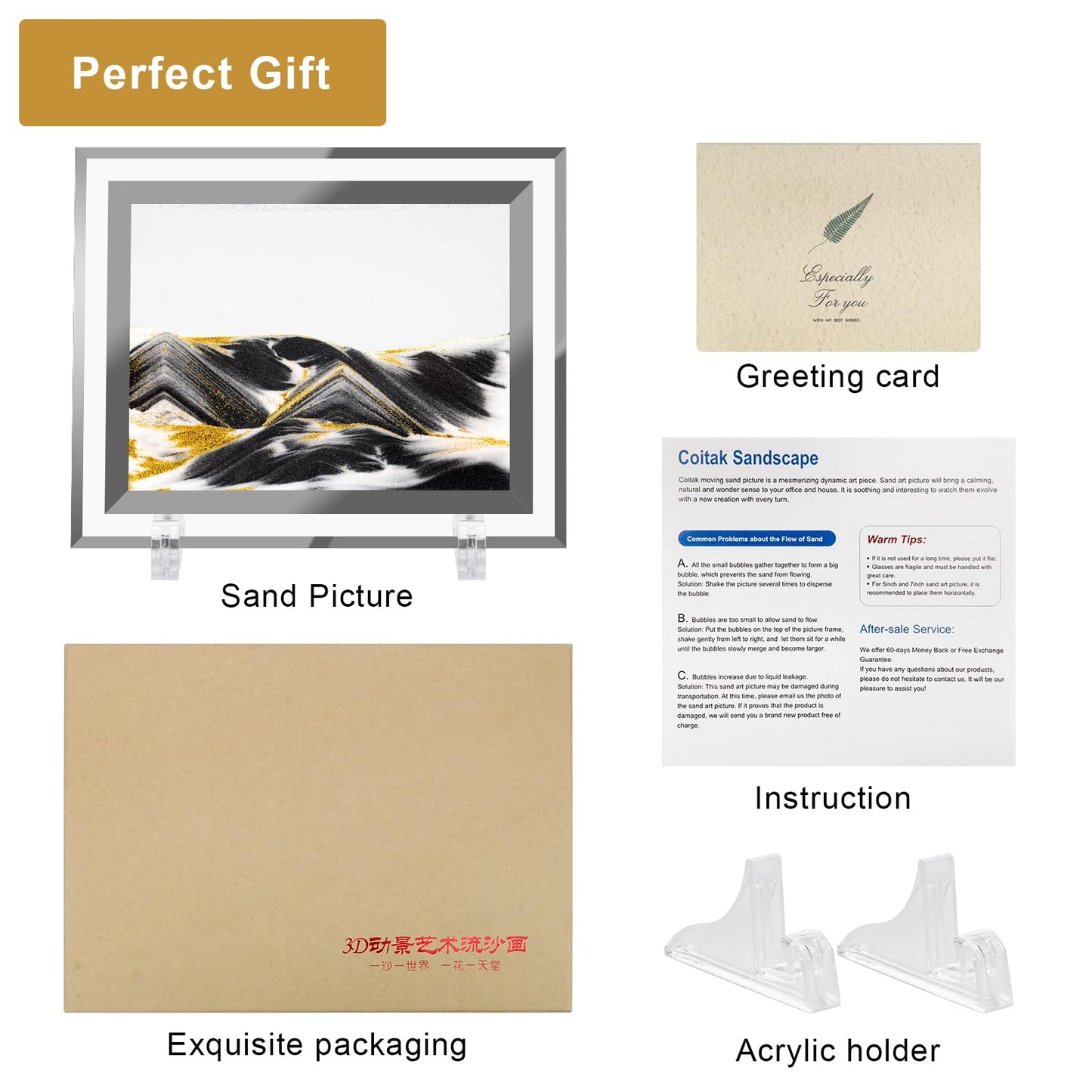 Coitak Moving Sand Art Picture – Dynamic Desktop Sand Landscape for Home & Office