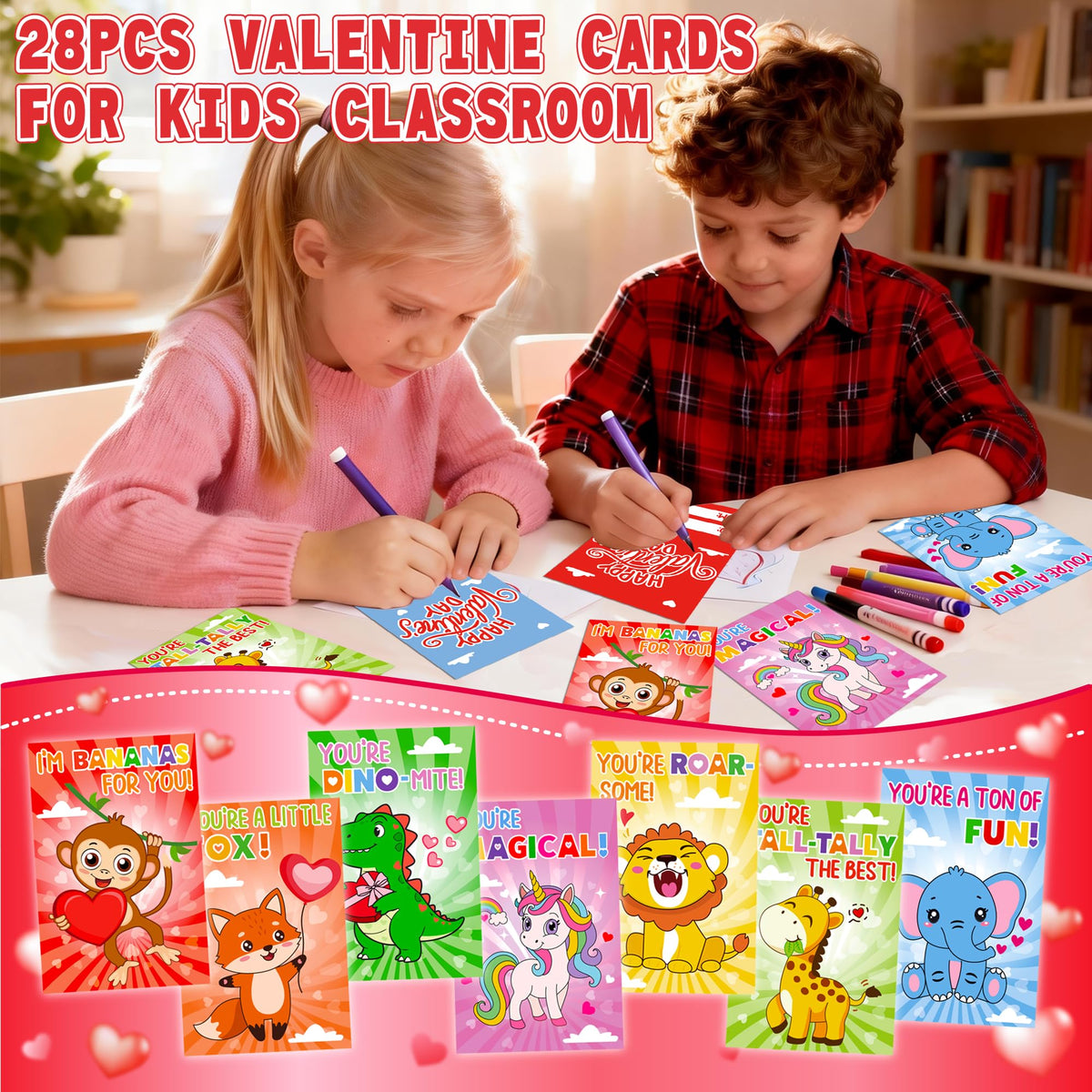COKOKA 28-Pack Valentines Day Gifts for Kids: Finger Lights & Cards for Classroom, Non-Candy