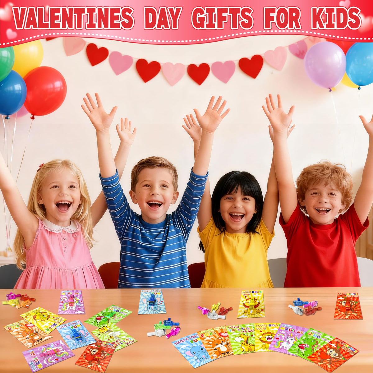COKOKA 28-Pack Valentines Day Gifts for Kids: Finger Lights & Cards for Classroom, Non-Candy
