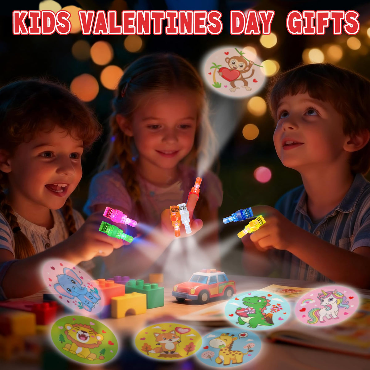 COKOKA 28-Pack Valentines Day Gifts for Kids: Finger Lights & Cards for Classroom, Non-Candy