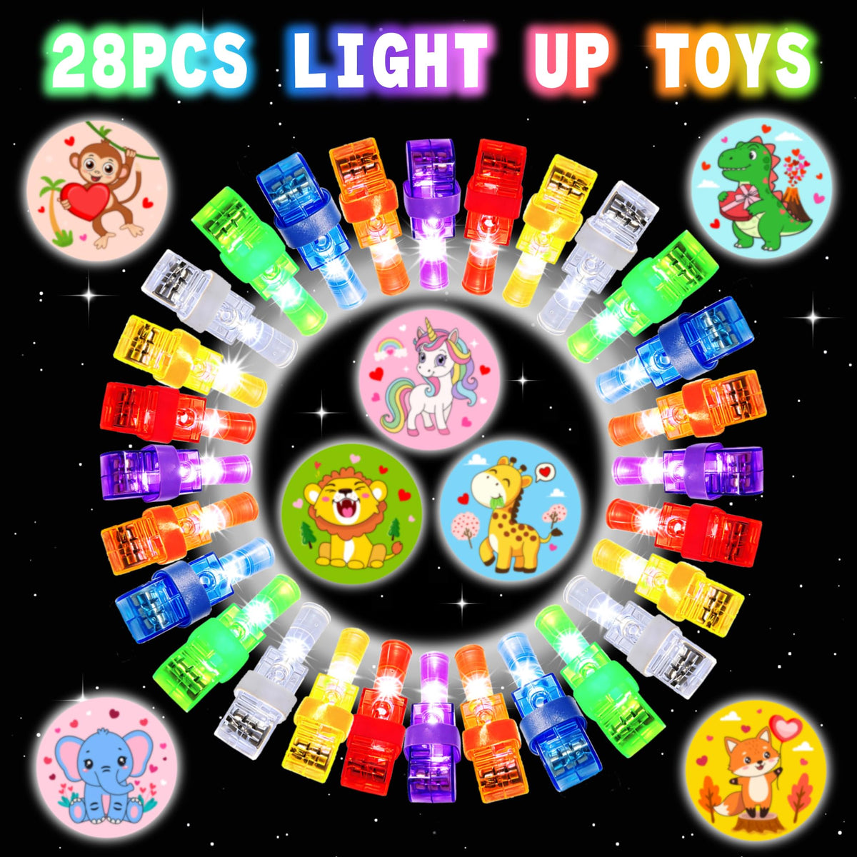 COKOKA 28-Pack Valentines Day Gifts for Kids: Finger Lights & Cards for Classroom, Non-Candy