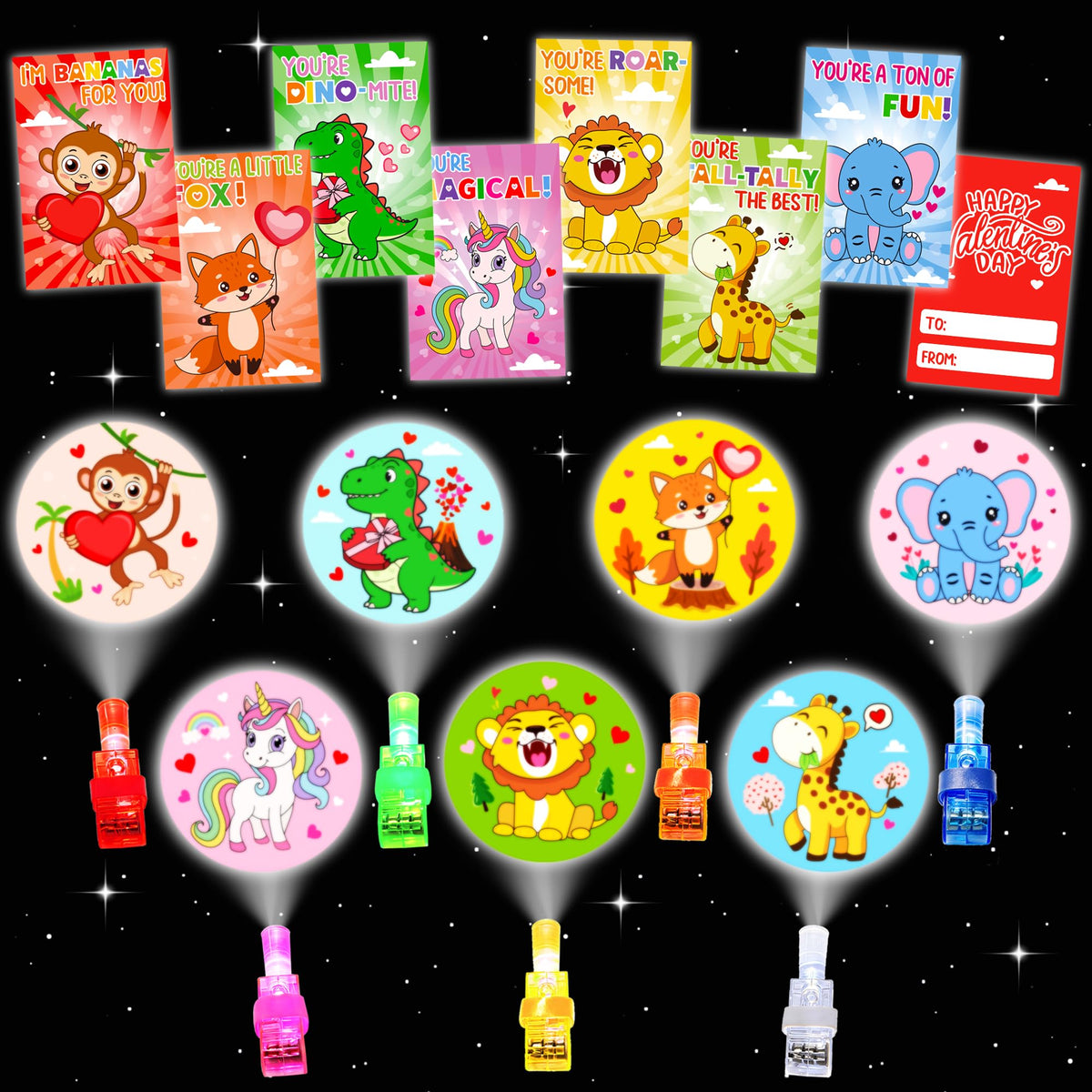 COKOKA 28-Pack Valentines Day Gifts for Kids: Finger Lights & Cards for Classroom, Non-Candy