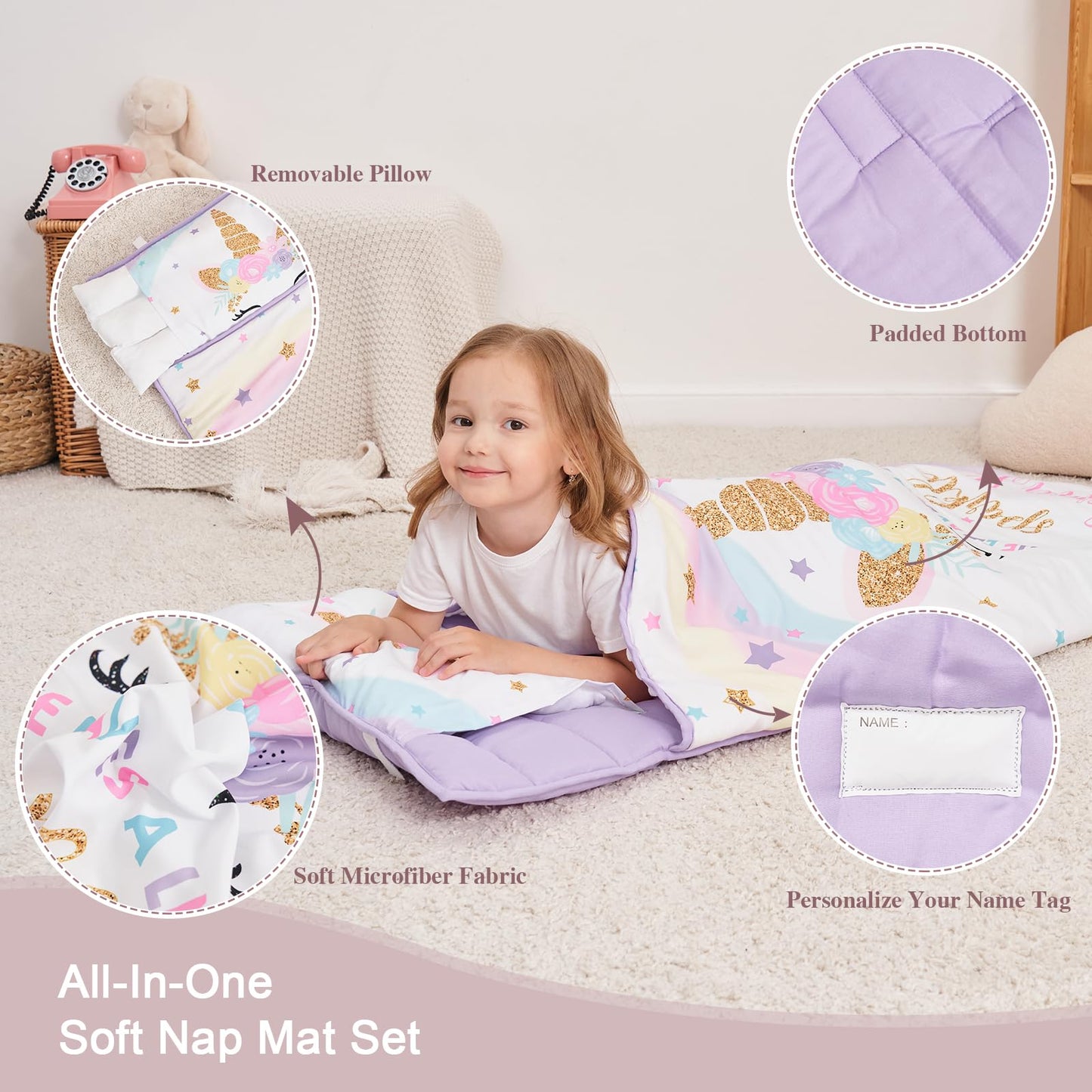 Cokouchyi Extra Large Unicorn Toddler Nap Mat – 53 x 21 in