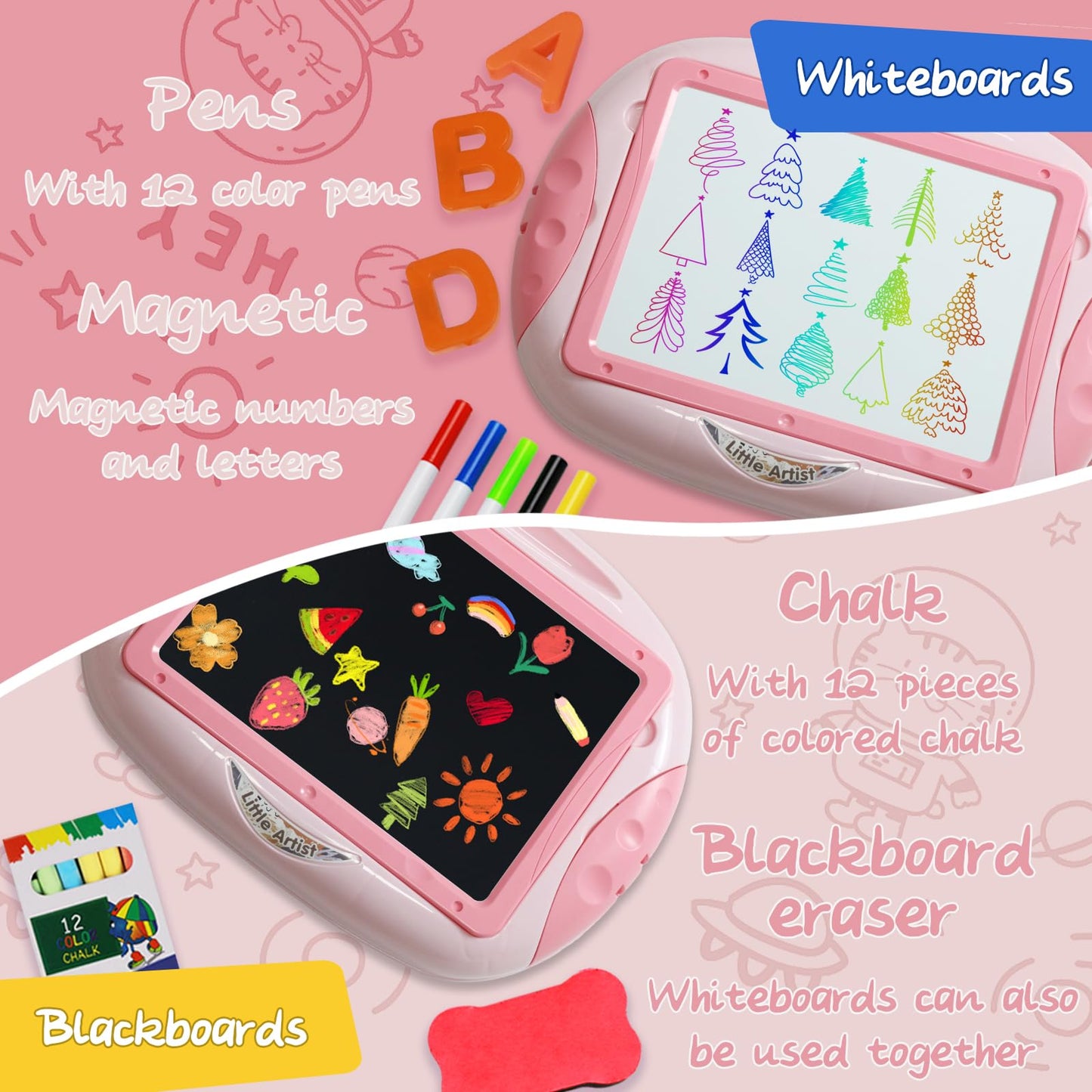 Cokzer Magnetic Letters & Numbers Learning Table for 1-2 Year Old Girls | Educational Toddler Toy (Pink/Red)