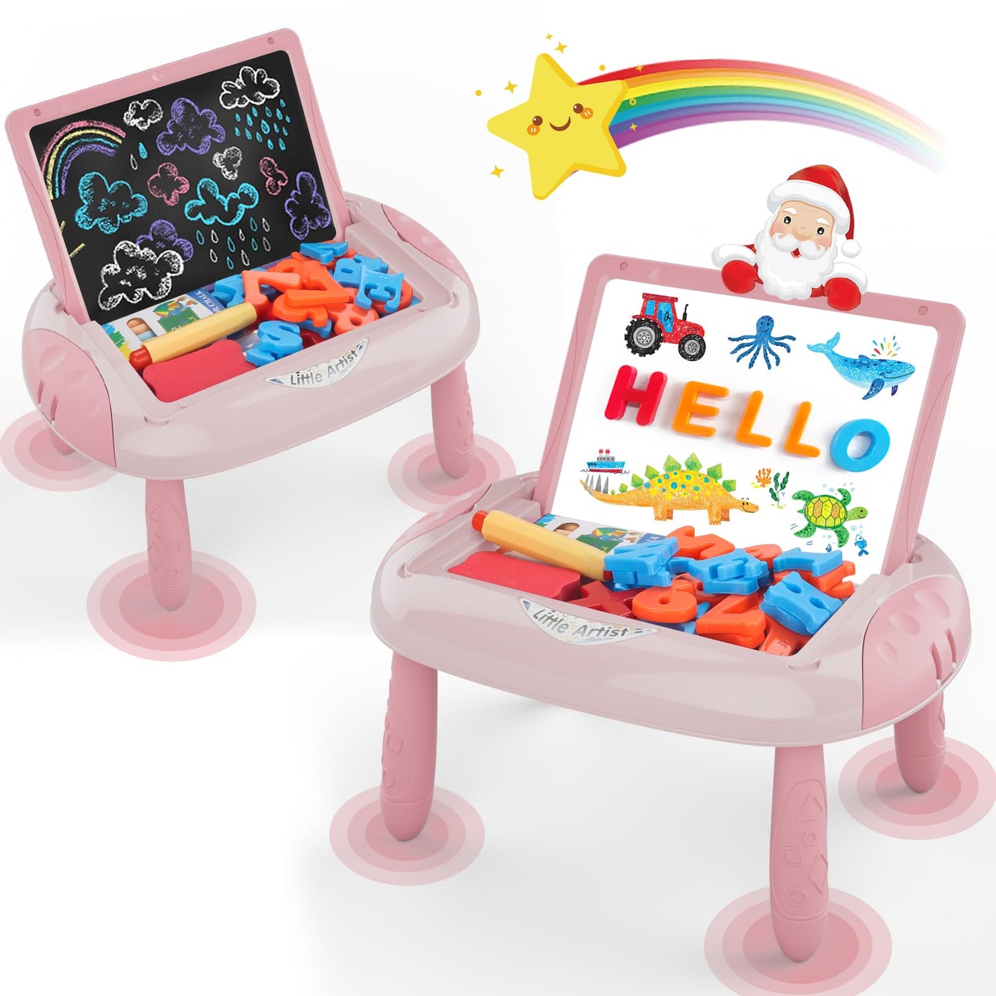 Cokzer Magnetic Letters & Numbers Learning Table for 1-2 Year Old Girls | Educational Toddler Toy (Pink/Red)