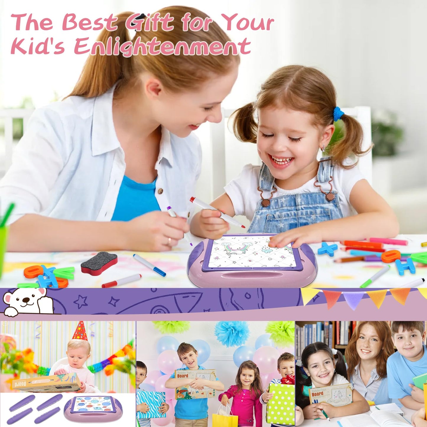 Cokzer Unicorn Pink Toddler Gift – Magnetic Letters & Numbers for 1-2 Year Old Girls