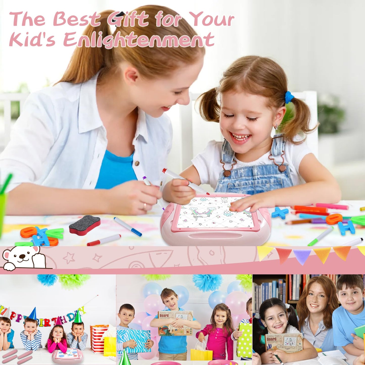 Cokzer Magnetic Letters & Numbers Learning Table for 1-2 Year Old Girls | Educational Toddler Toy (Pink/Red)