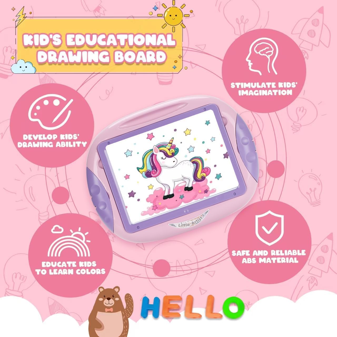 Cokzer Unicorn Pink Toddler Gift – Magnetic Letters & Numbers for 1-2 Year Old Girls