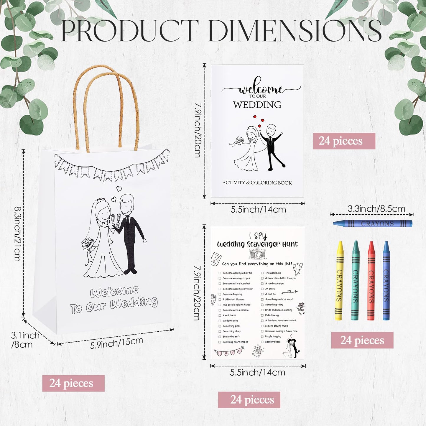 Colarr 24 Sets Kids’ Wedding Activities – Coloring Books, Crayons, Favor Bags & Scavenger Hunt Sheets