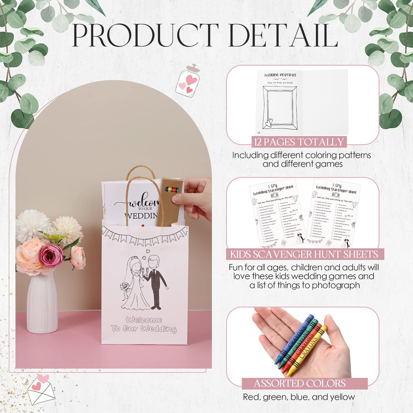 Colarr 24 Sets Kids’ Wedding Activities – Coloring Books, Crayons, Favor Bags & Scavenger Hunt Sheets