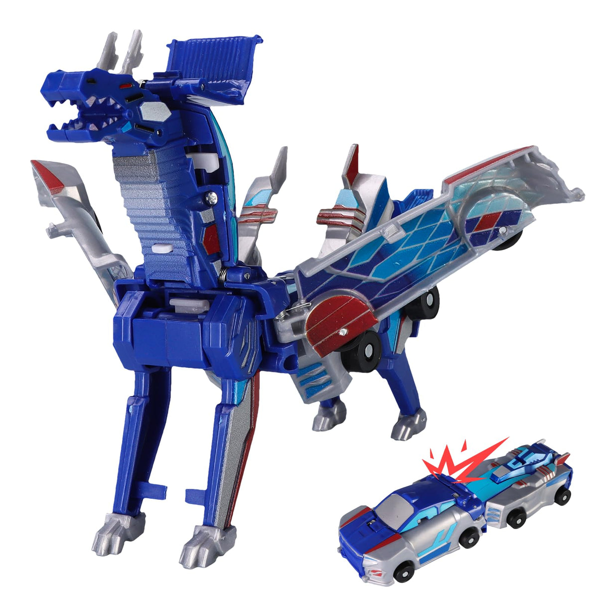 Collision Transforming Dinosaur Car Toy – Magnetic 2-in-1 Dino Car for Kids (Blue)