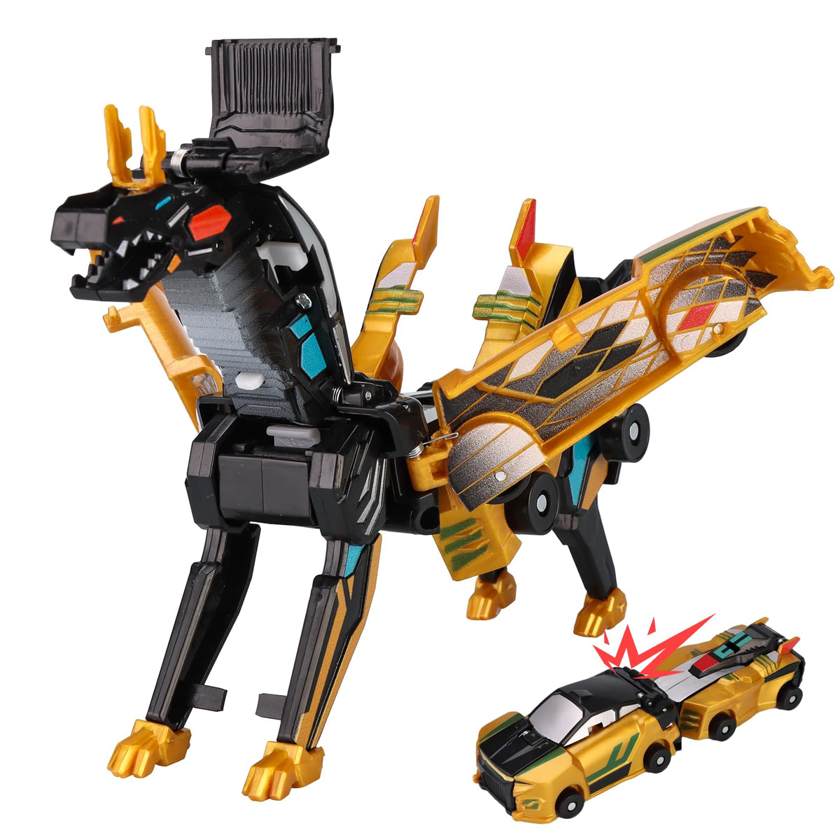 Collision Transforming Dinosaur Car Toy – Magnetic 2-in-1 Dino Car (Golden)