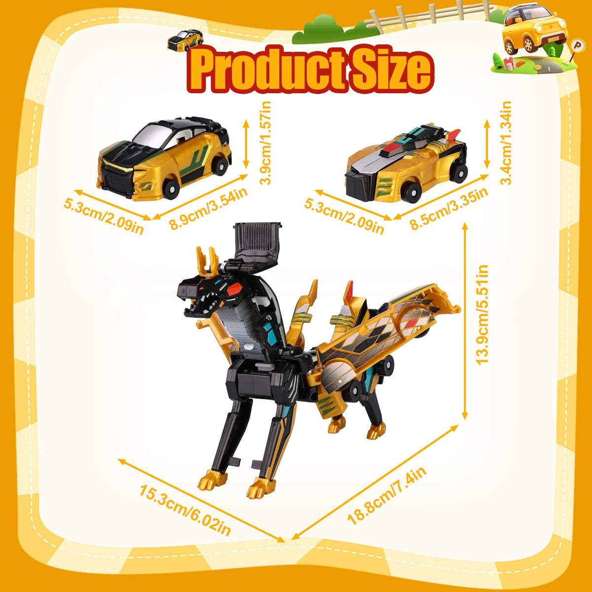 Collision Transforming Dinosaur Car Toy – Magnetic 2-in-1 Dino Car (Golden)
