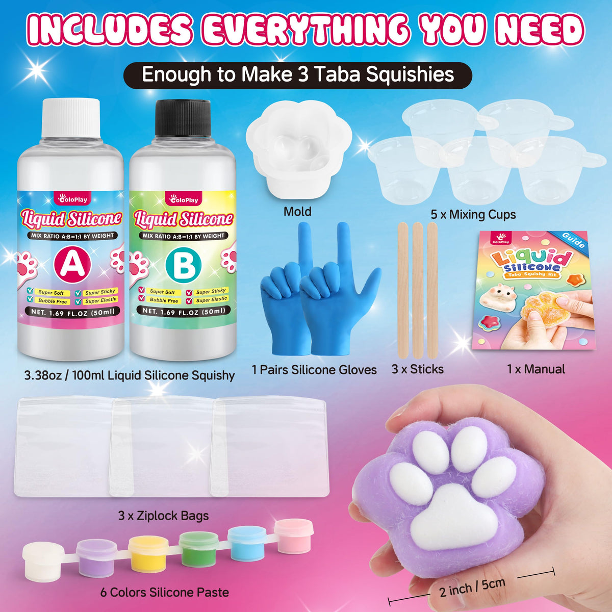 ColoPlay Taba Squishy Kit – 3.4oz Rubber Experience with Guided, Bubble-Free, Faster Cures