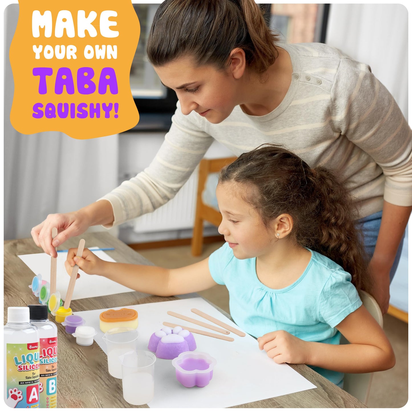ColoPlay Taba Squishy Kit – 18oz Silicone, Guided, Bubble-Free Cure, Mold & Flocking Powder