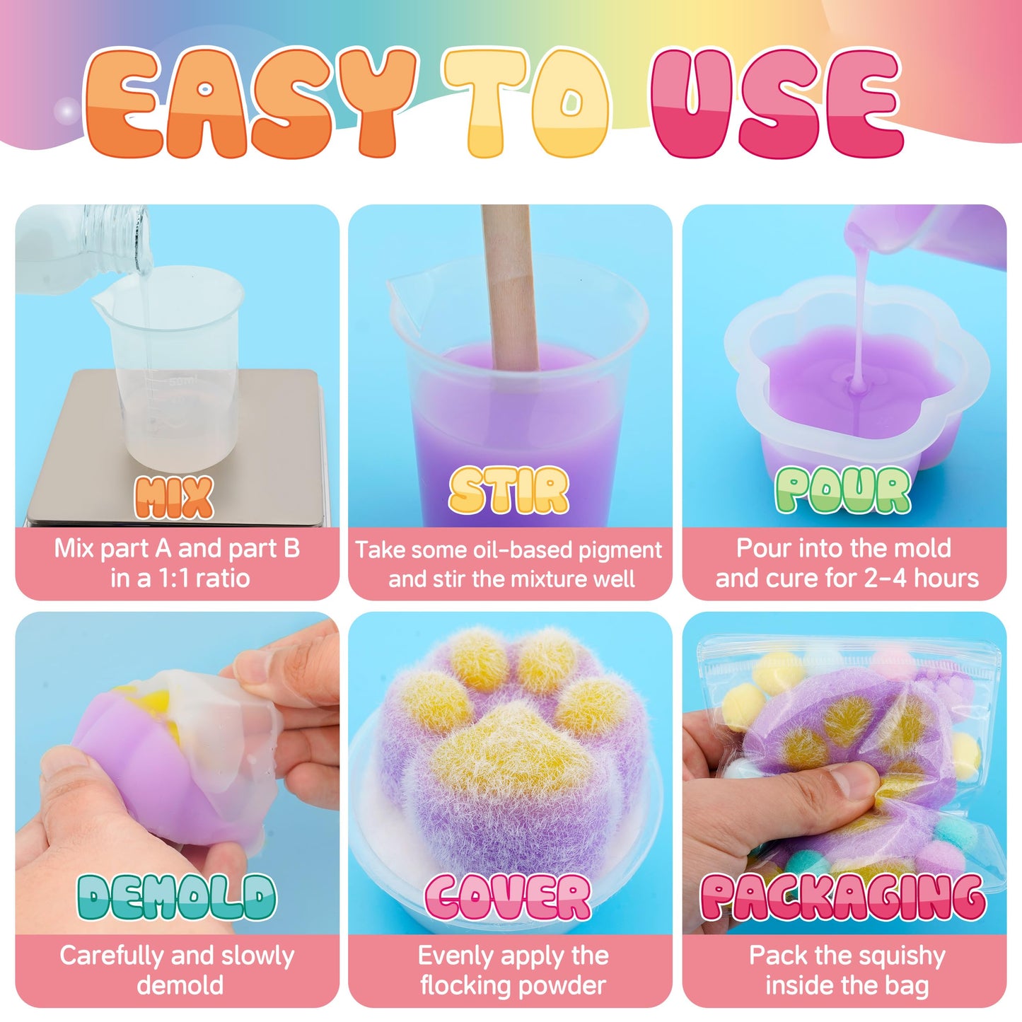 ColoPlay Taba Squishy Kit – 18oz Silicone, Guided, Bubble-Free Cure, Mold & Flocking Powder