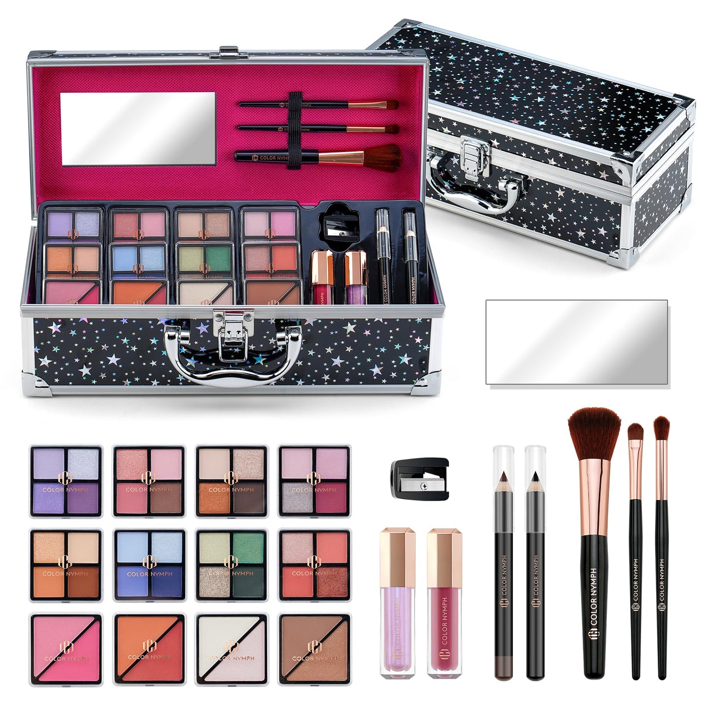 Color Nymph Teen Makeup Kit – All-in-One Beginner Set in Starry Black Train Case