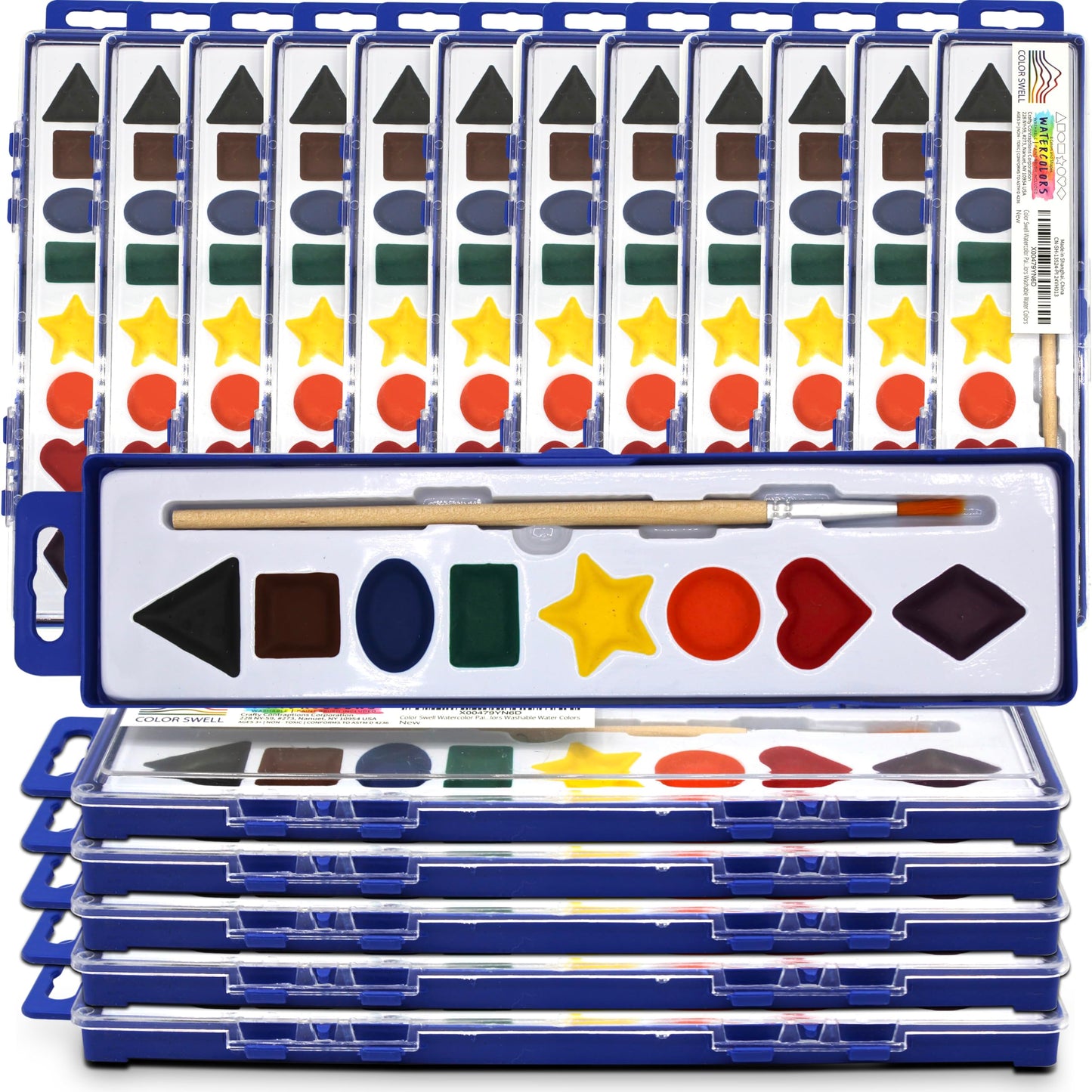 Color Swell 18-Pack Watercolor Paint Set with 8 Washable Colors & Wood Brushes for Kids