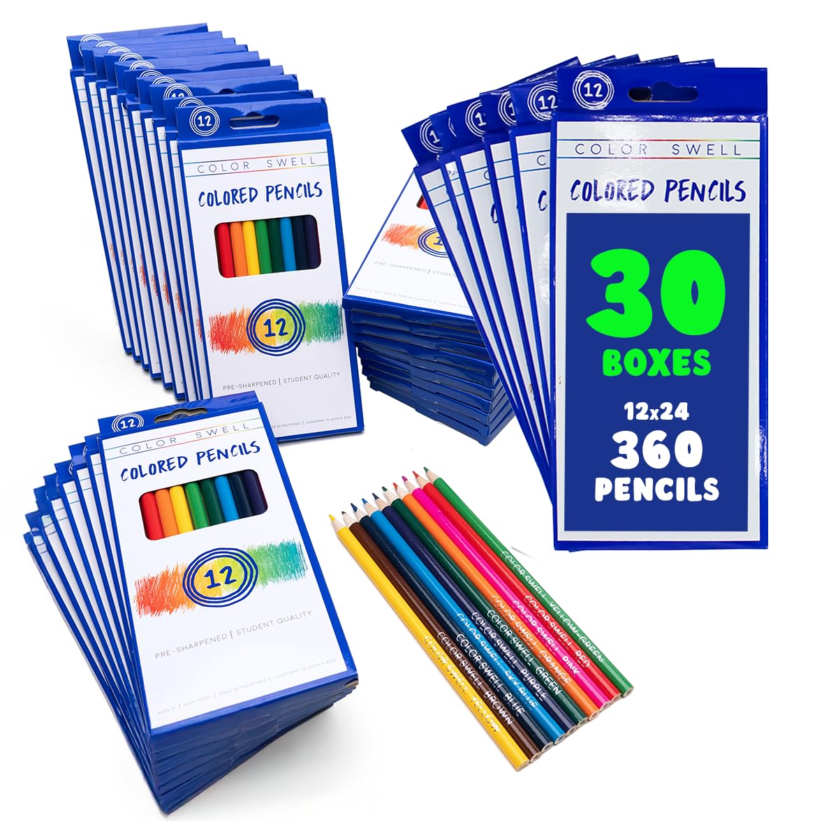 Color Swell Bulk Colored Pencils – 360 Pencils in 30 Sets | Classroom & Kids