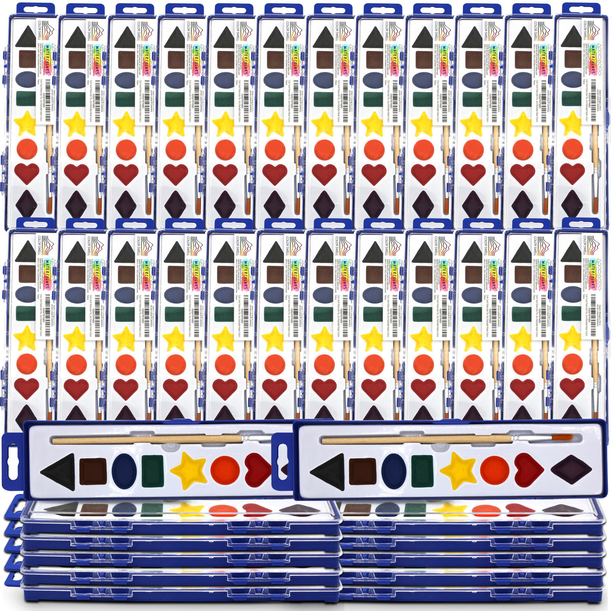 Color Swell Bulk Watercolor Paint Set – 36-Pack with 8 Washable Colors & Wood Brushes