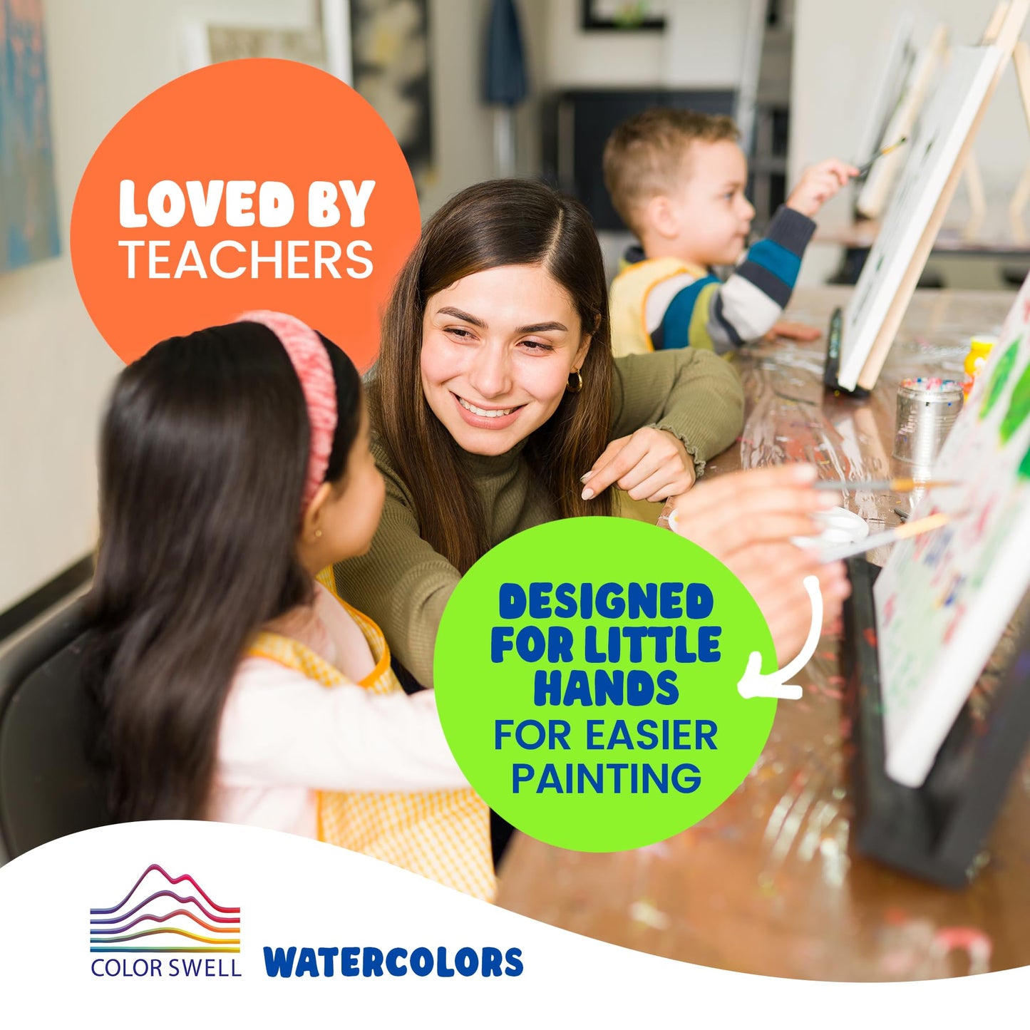 Color Swell 144-Set Bulk Watercolor Paint Pack with Wood Brushes | Kid-Safe Classroom Art Supplies