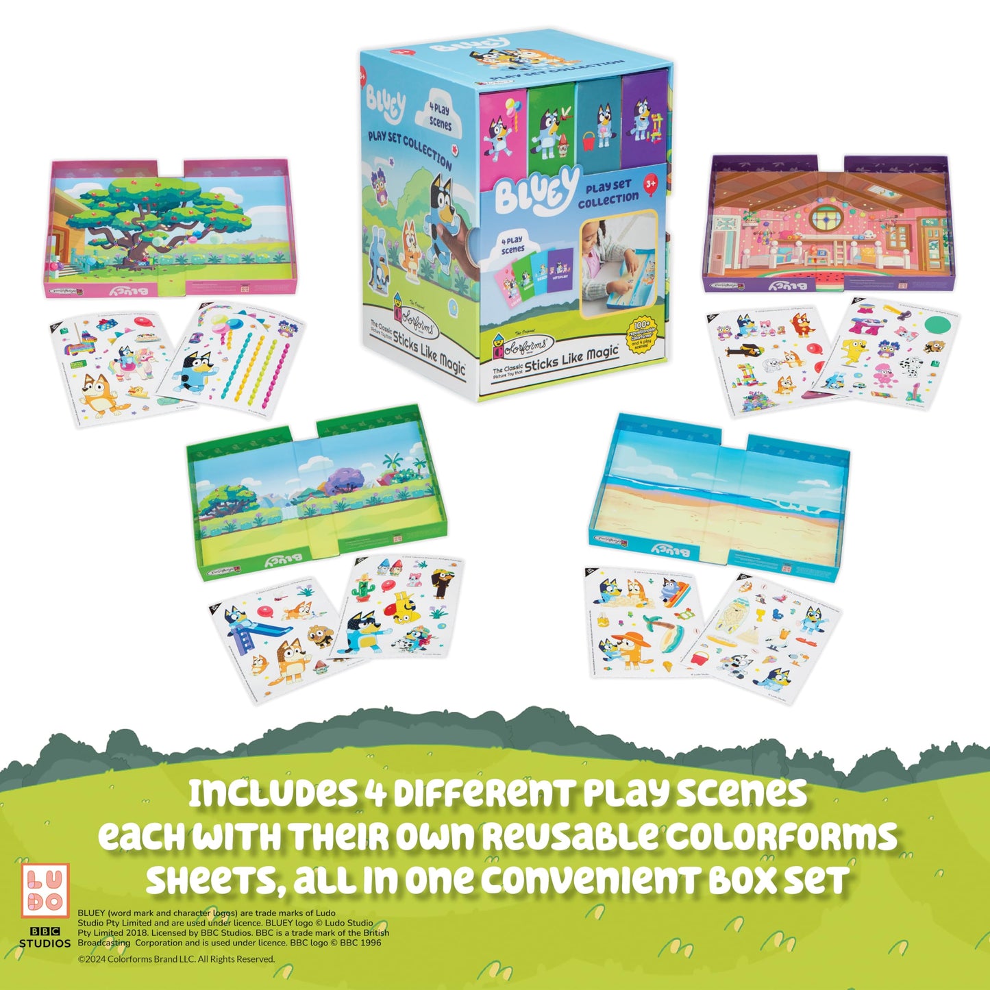 Colorforms Bluey Stickers Play Set Collection 4 – Repositionable Scenes for Kids 3+