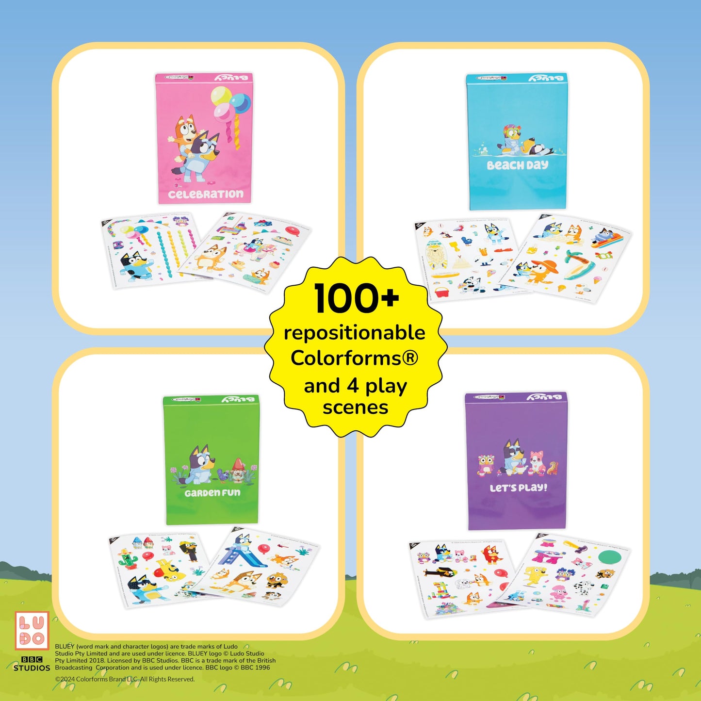 Colorforms Bluey Stickers Play Set Collection 4 – Repositionable Scenes for Kids 3+