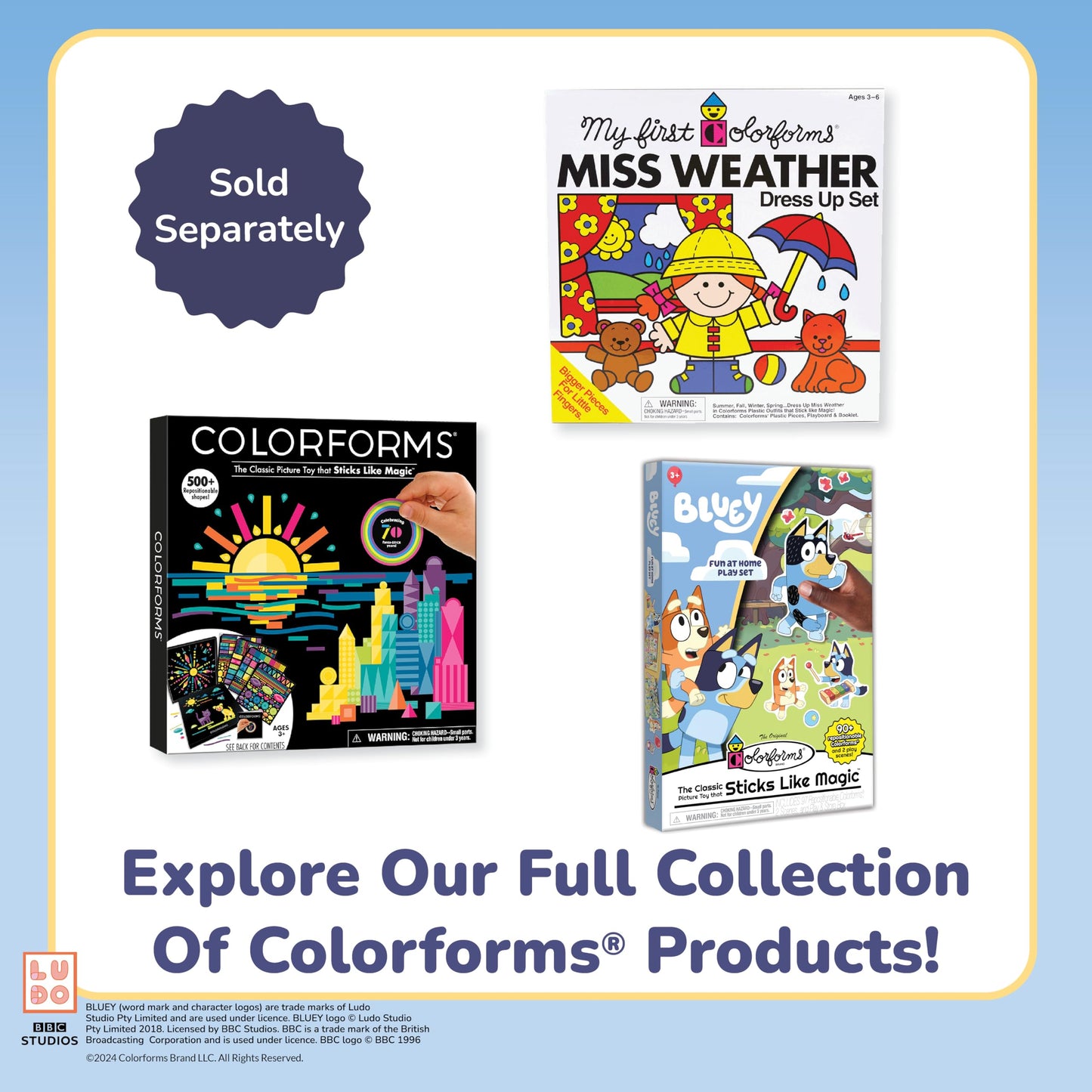 Colorforms Bluey Stickers Play Set Collection 4 – Repositionable Scenes for Kids 3+