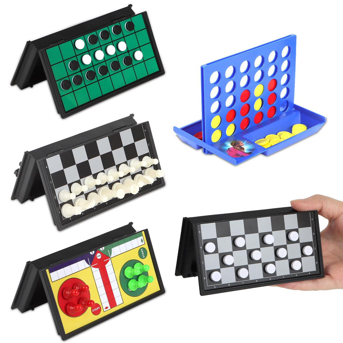 COLORGO 5 in 1 Mini Magnetic Board Travel Games Set – Foldable Boards, Magnetic Pieces, Portable Fun