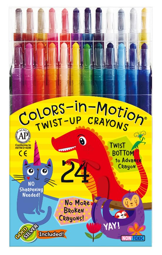 Colors-in-Motion Twist-Up Crayons 24-Count Color Set — Mess-Free, No Sharpening Needed