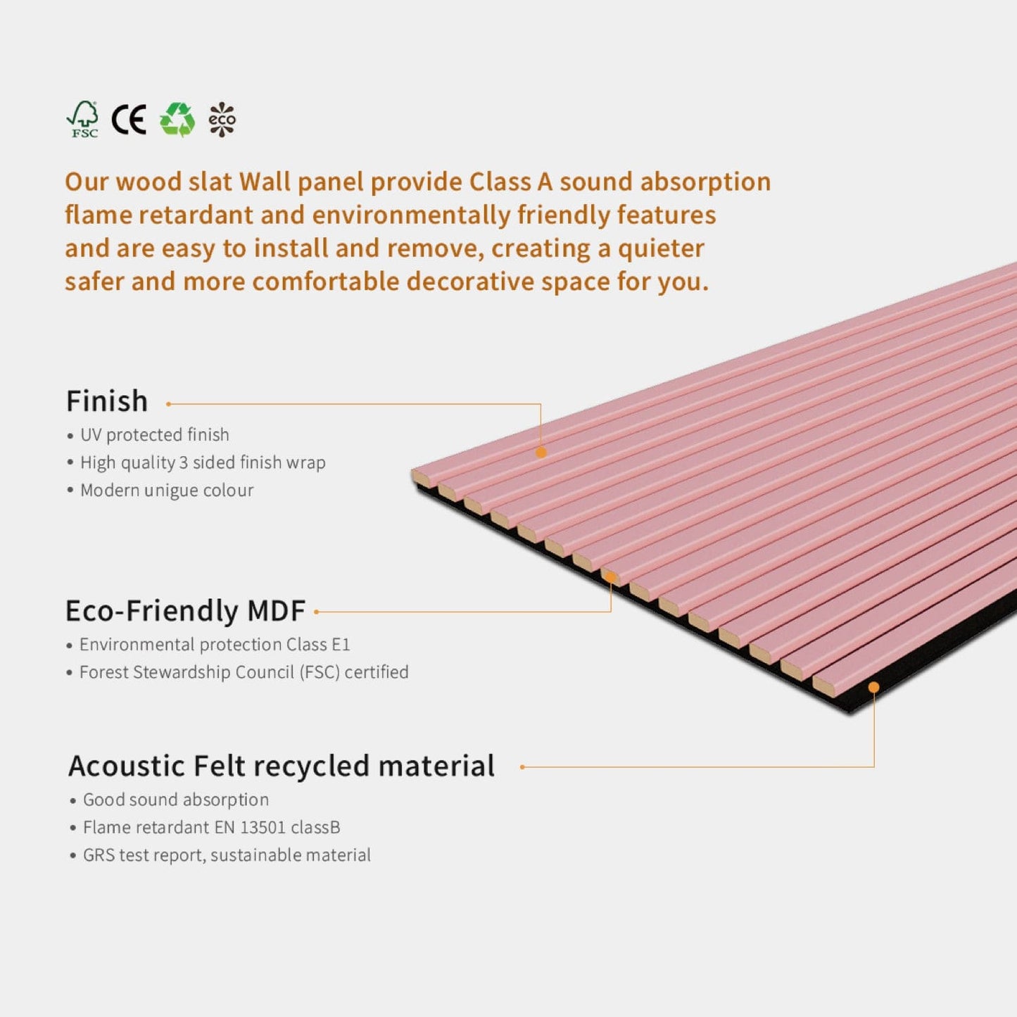 Coloured Acoustic Slatted Wall Panels