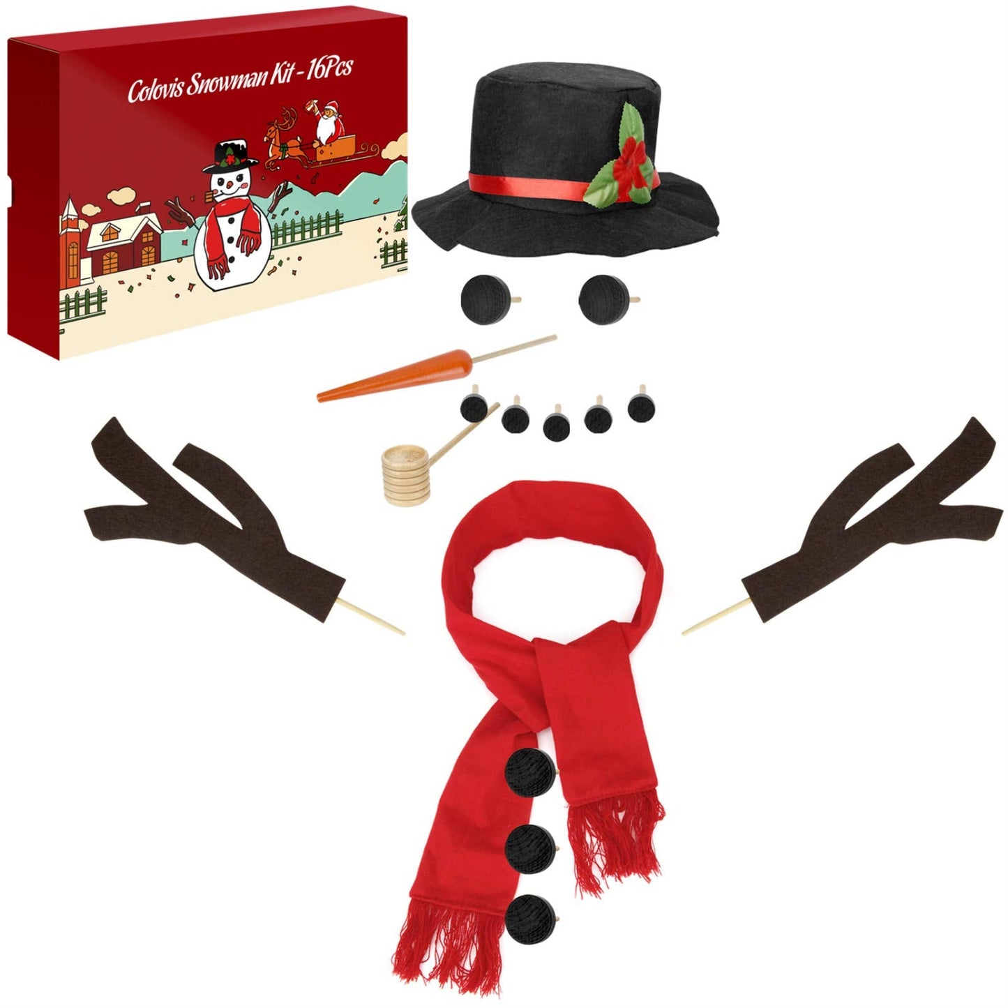 Colovis 16Pcs Snowman Decorating Kit | Snowman Making Kit for Winter Outdoor Fun