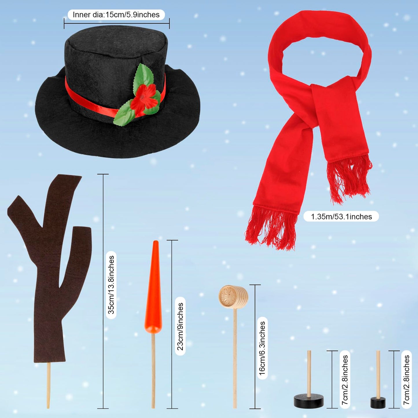 Colovis 16Pcs Snowman Decorating Kit | Snowman Making Kit for Winter Outdoor Fun
