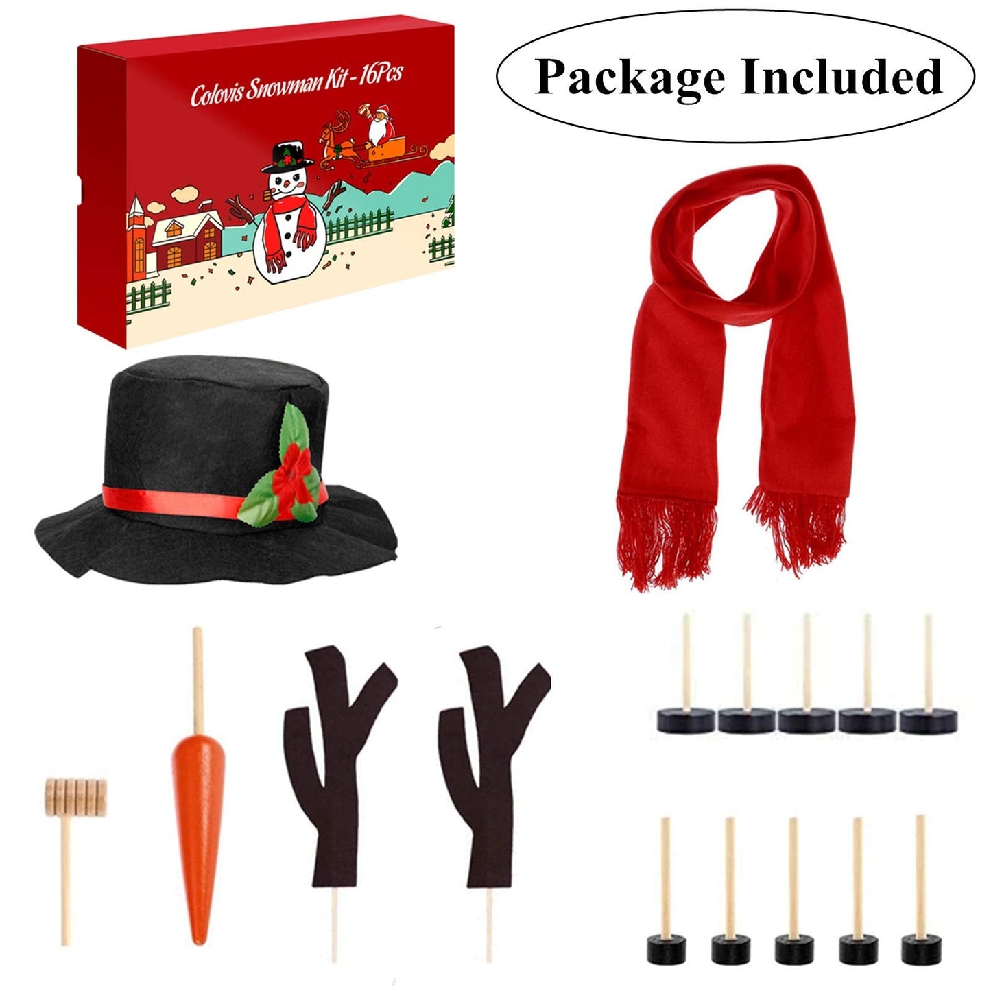 Colovis 16Pcs Snowman Decorating Kit | Snowman Making Kit for Winter Outdoor Fun