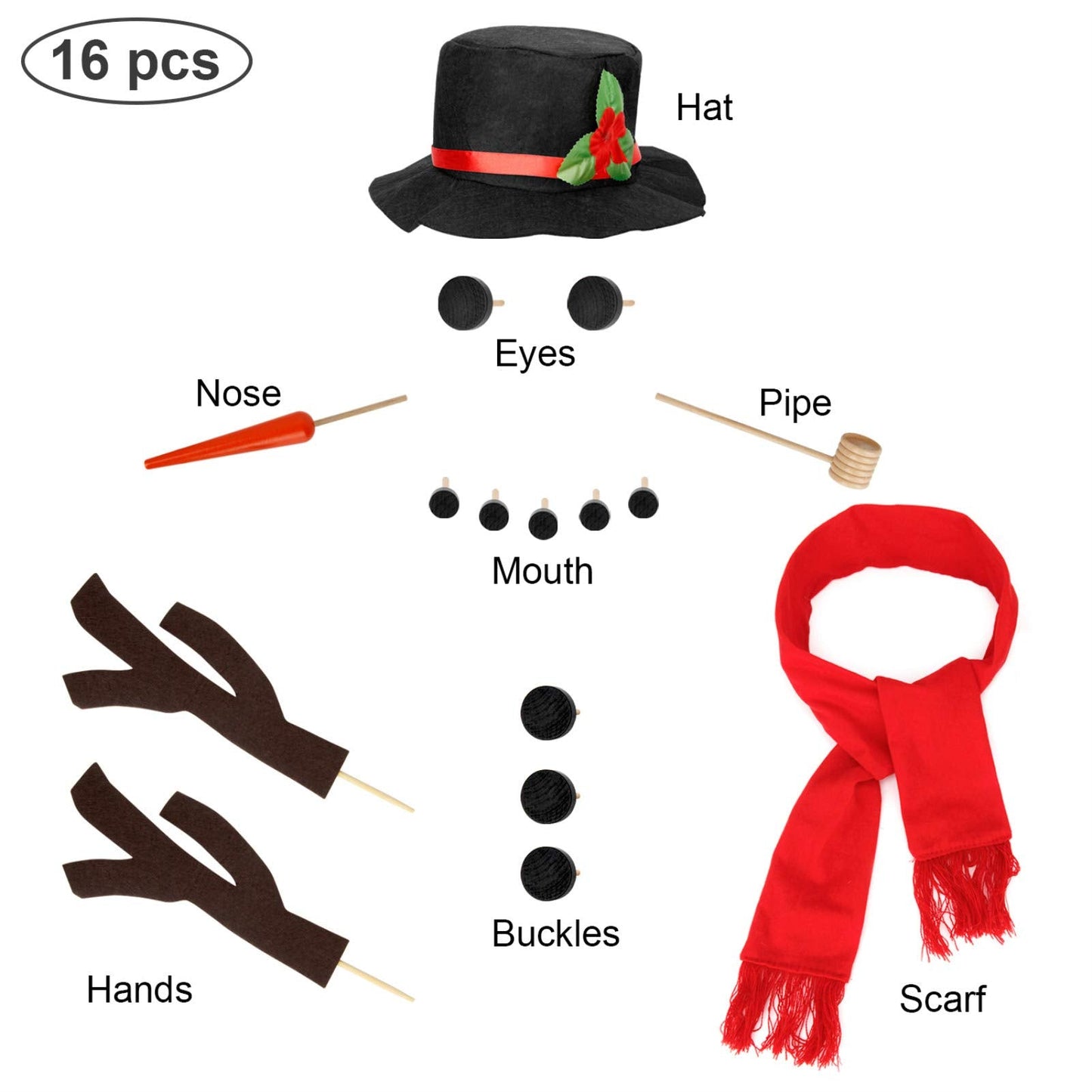 Colovis 16Pcs Snowman Decorating Kit | Snowman Making Kit for Winter Outdoor Fun