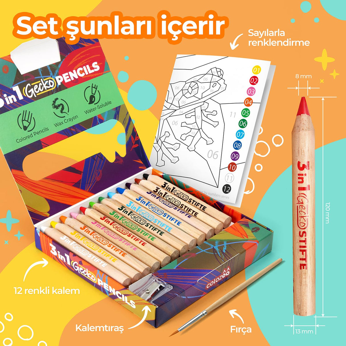Colozoo 3 In 1 Chubby Color Pencils for Kids – 12 Color Set with Brush & Sharpener | Non-Toxic & Vegan