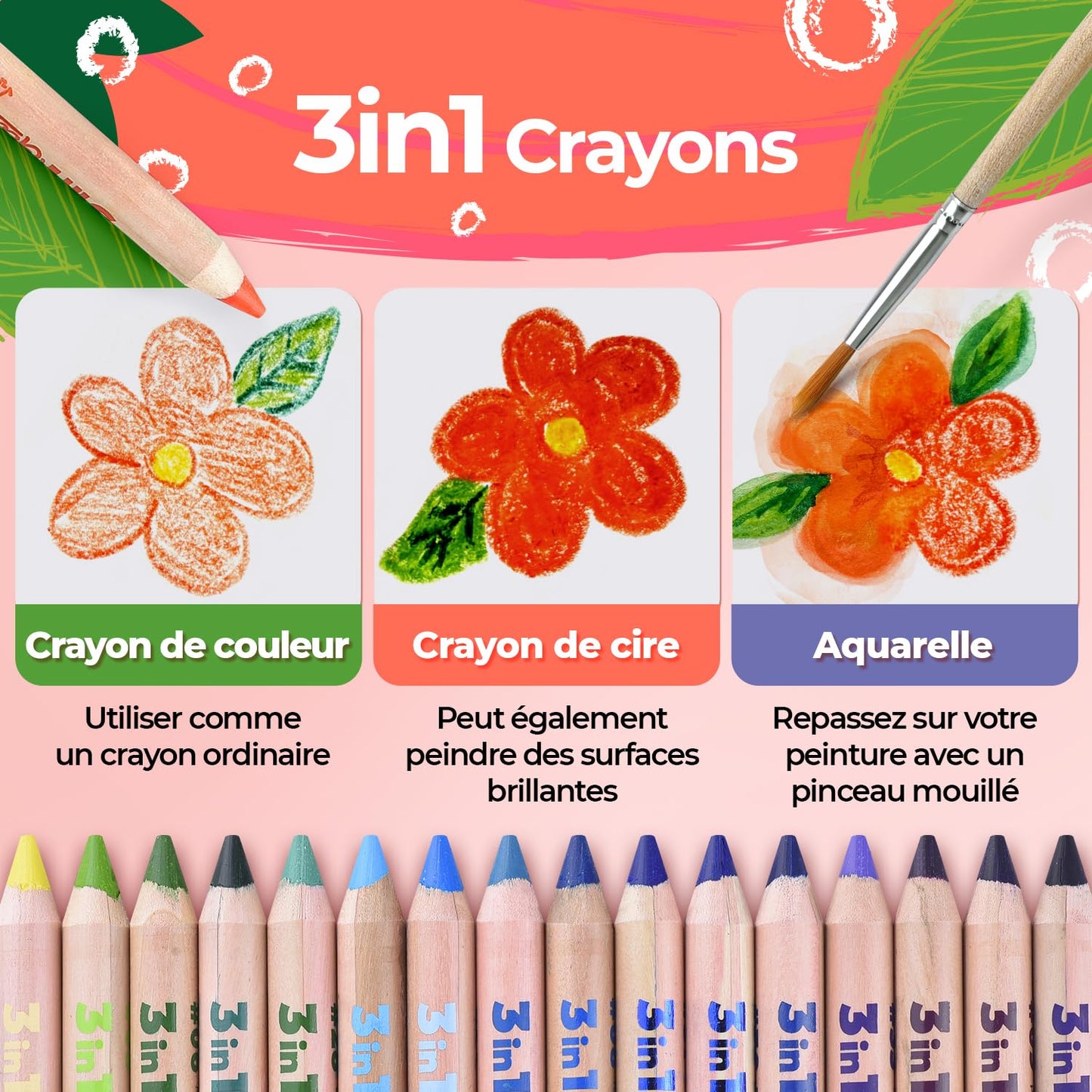 Colozoo Gecko 3-in-1 Kids' Pencil Set | 48 Coloring Pencils, 2 Brushes, Sharpener & Book (Ages 3+)