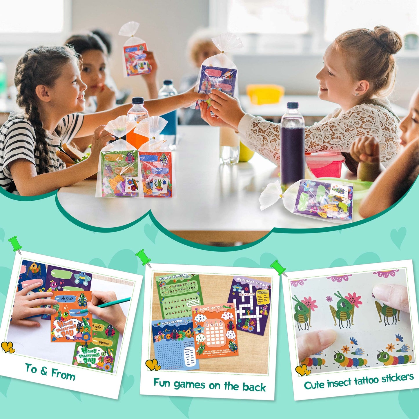 Colplay 24-Pack Valentines Day Gifts: Insect Building Blocks, Cards & Stickers for Class Gifts