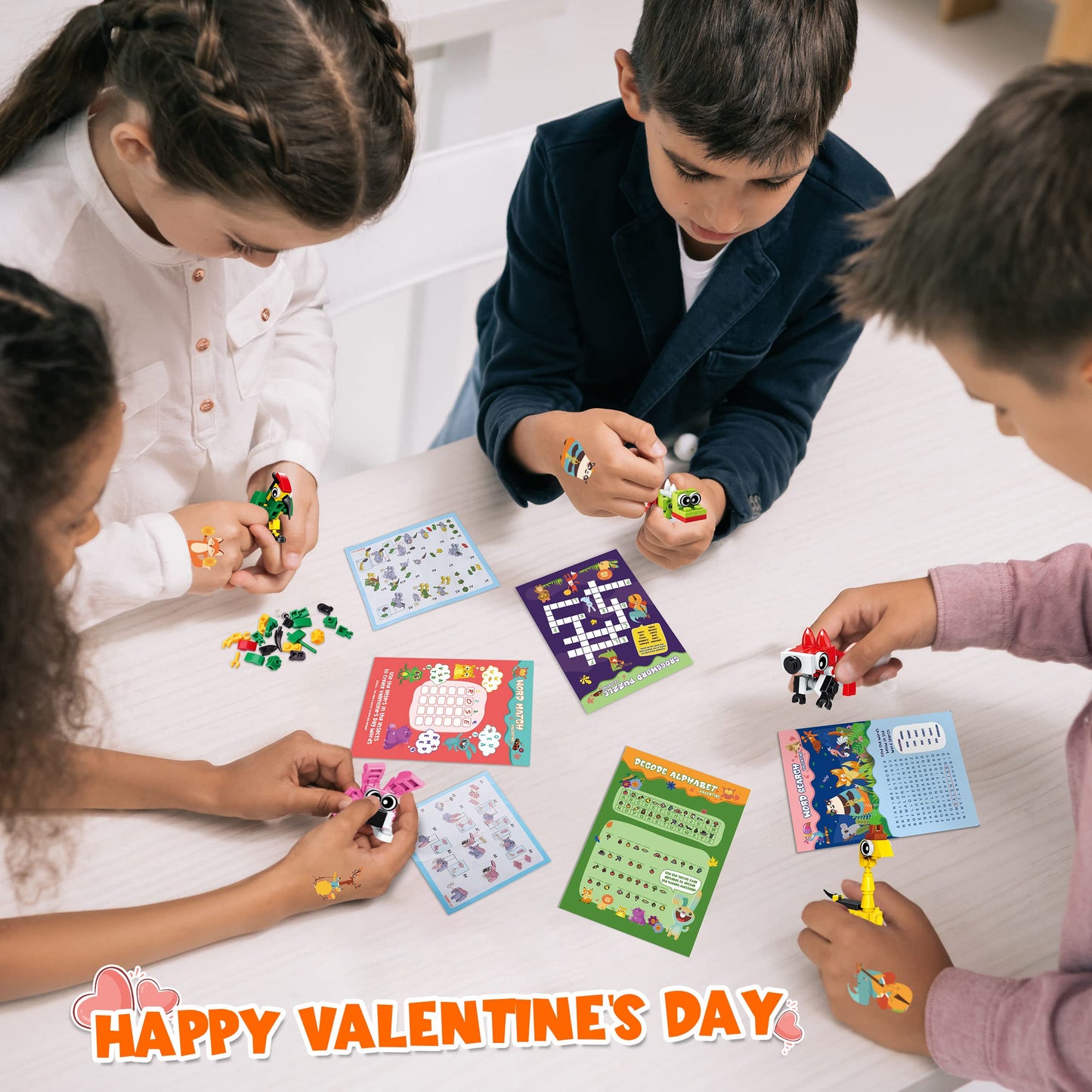 Colplay Valentines Day Gifts for Kids – 28-Pack Animal Building Blocks, Cards & Stickers