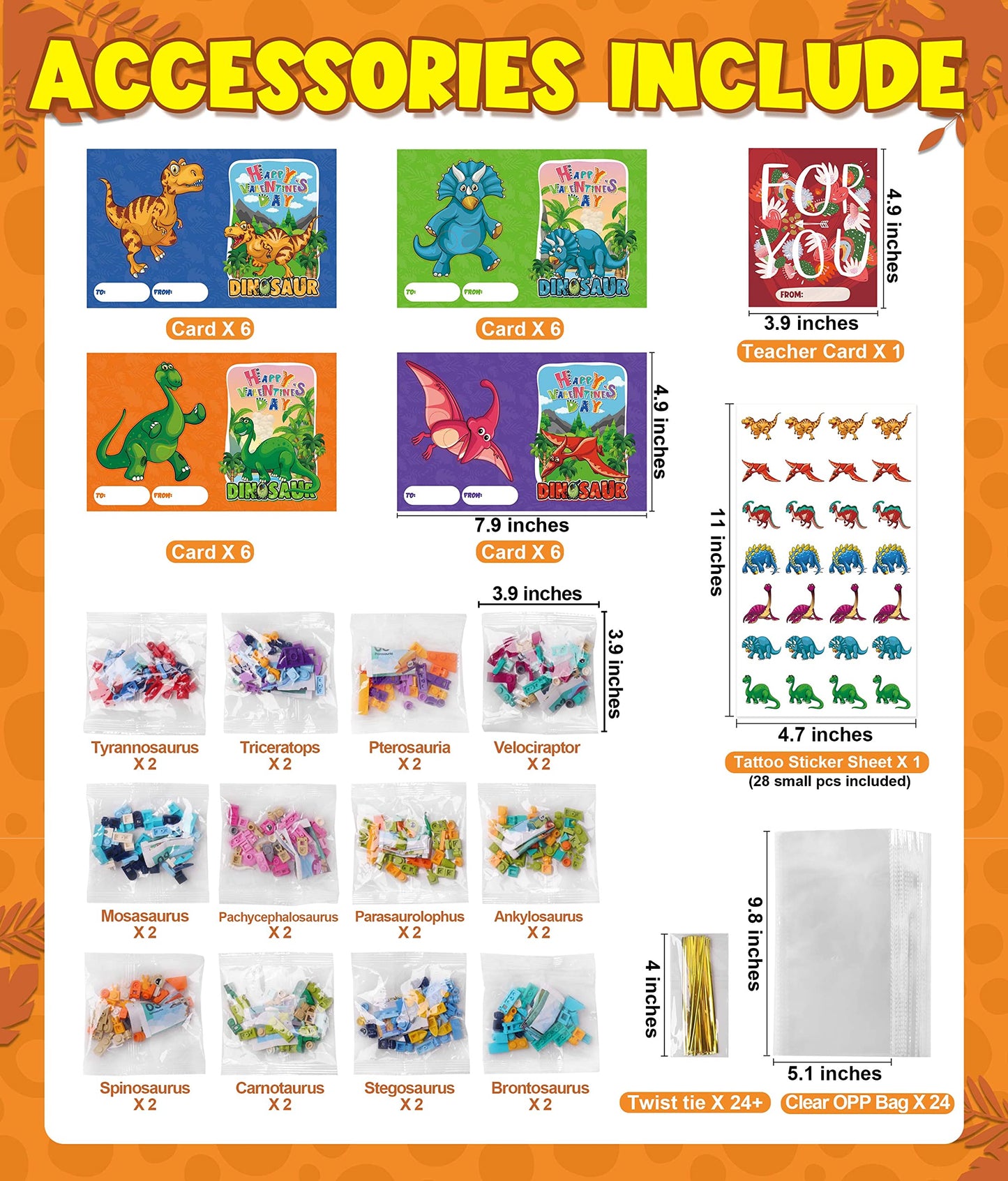 Colplay 24 Packs Valentines Day Gifts for Kids – Dinosaur Building Blocks & Cards
