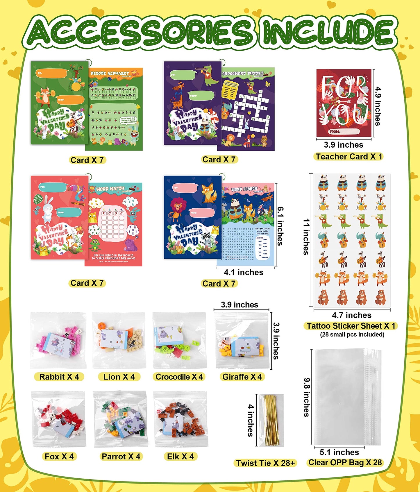 Colplay Valentines Day Gifts for Kids – 28-Pack Animal Building Blocks, Cards & Stickers