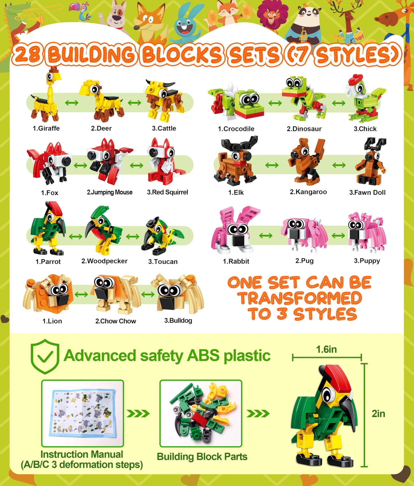 Colplay Valentines Day Gifts for Kids – 28-Pack Animal Building Blocks, Cards & Stickers