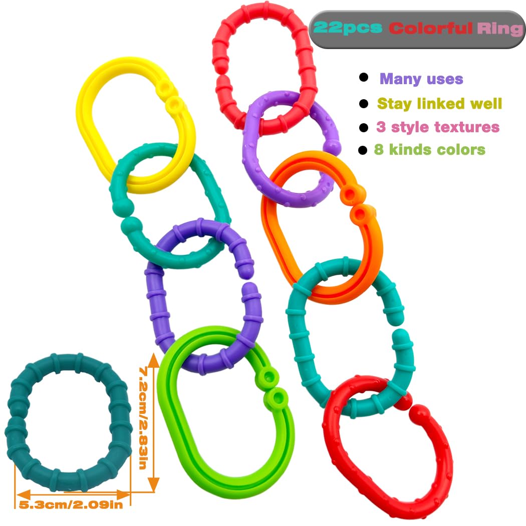 COLVWOFA Links-to-Go: Large Connecting Ring Toy Set for Car Seats, Strollers & Travel