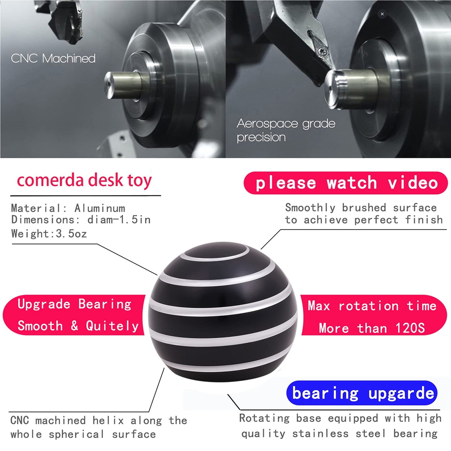 Comerda Desk Fidget Toy – Long Spin Metal Desk Toy for Focus, Stress Relief, and Modern Office Decor