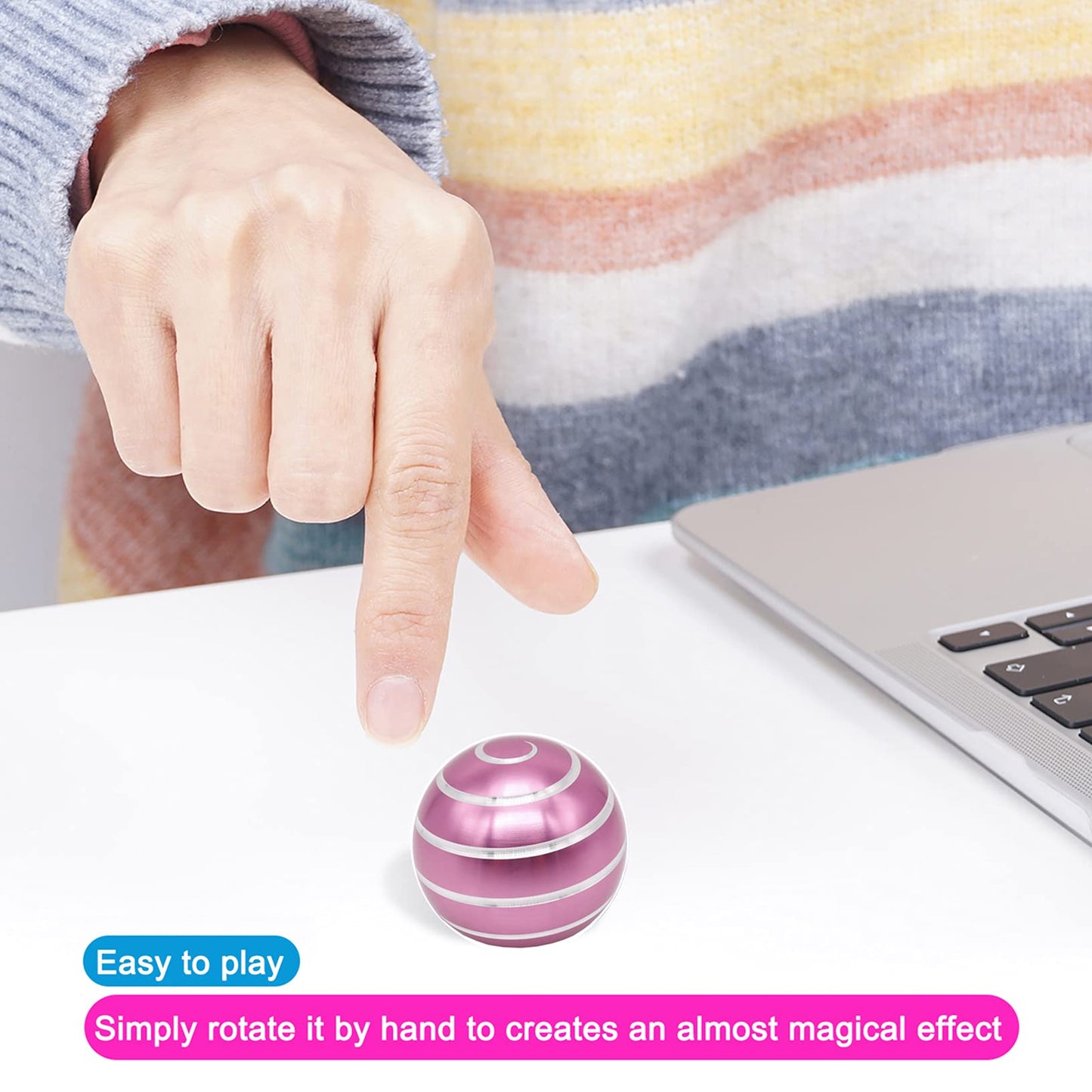 Comerda Desk Fidget Toy – Metal Spin Kinetic Toy with Optical Illusion