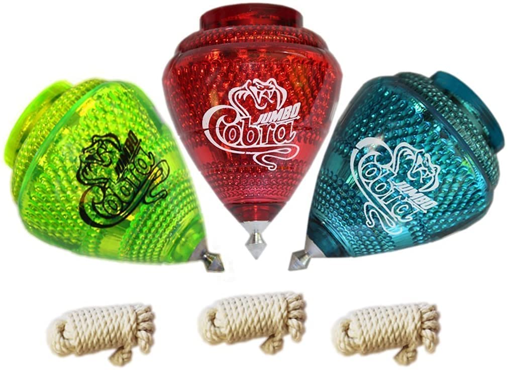 Cometa 3 Pack Jumbo Cobra Trompos – Durable Plastic Spin Tops with Metal Tip (Made in Mexico)