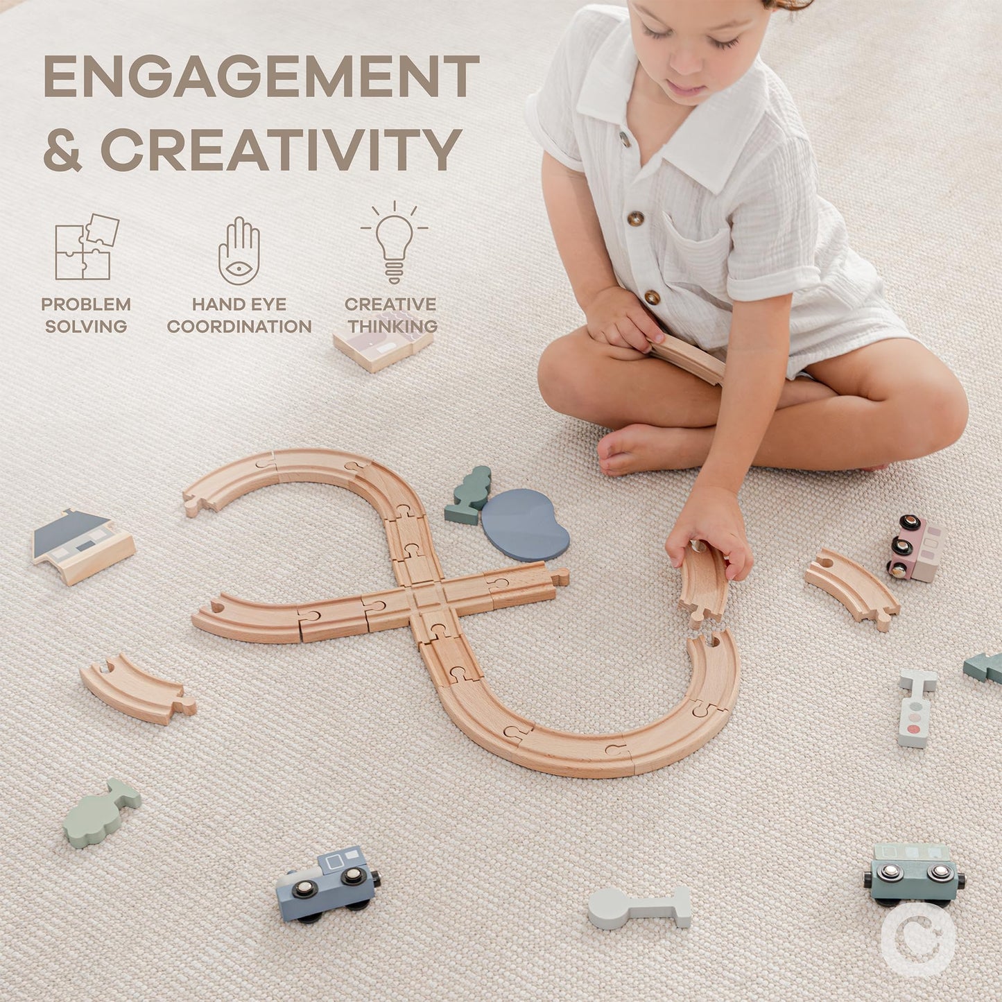 Comfy Cubs 30-Piece Wooden Train Set for Toddlers | Eco-Friendly & Flexible Track System