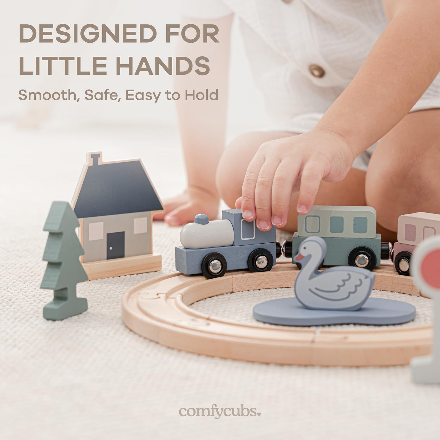 Comfy Cubs 30-Piece Wooden Train Set for Toddlers | Eco-Friendly & Flexible Track System